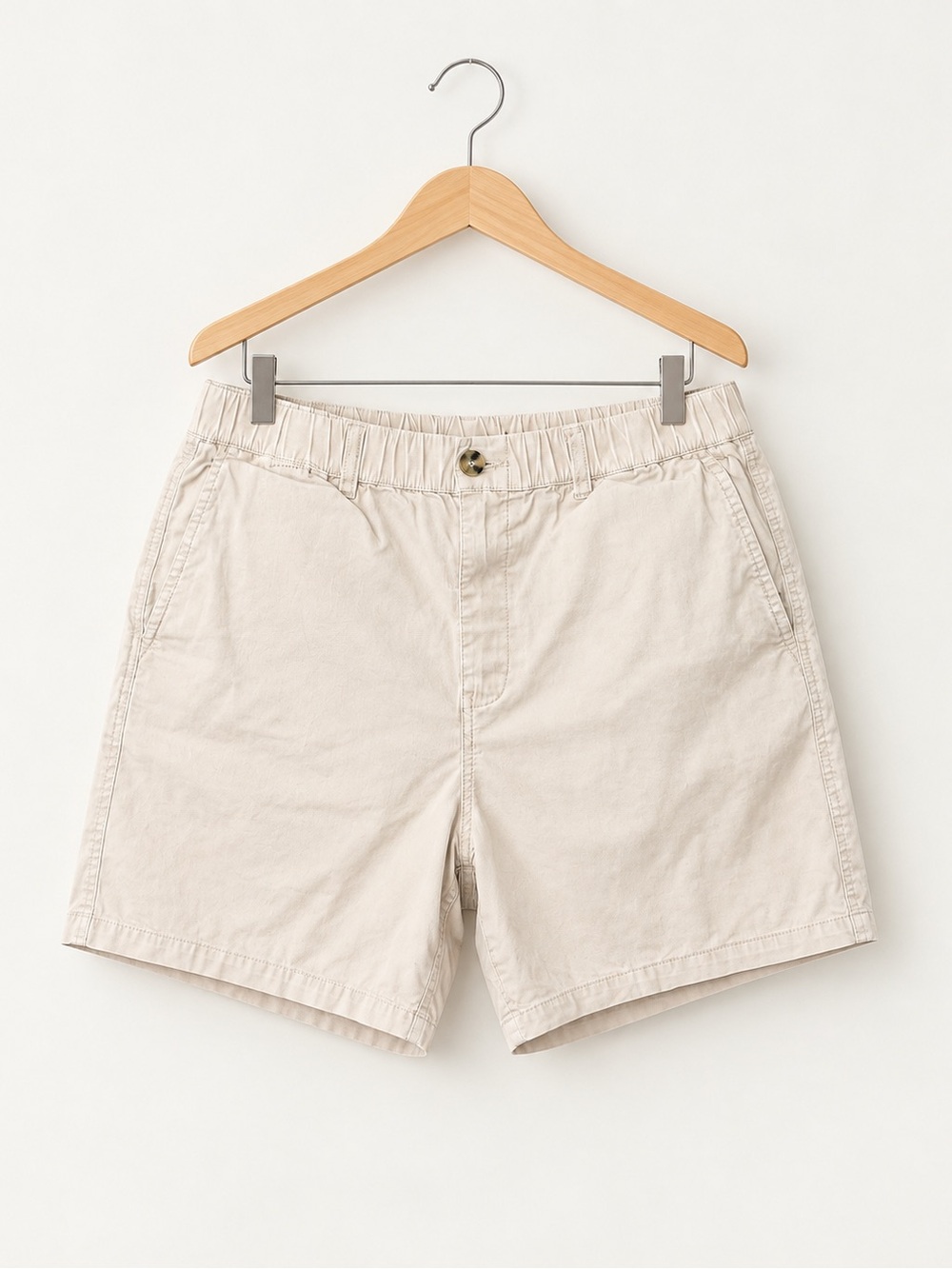 Maamgic Men's Flat Front Beige Elastic-Waist Shorts